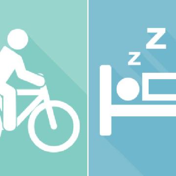 four pillars icons showing an apple, a bicyclist, a bed and a yogi